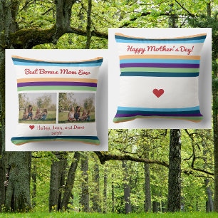 Beste Bonus-Mama je 2 Fotos Name Script Modern Kissen