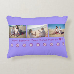 Beste Bonus Mama je, w/ Herz. Name + 3 Fotos Dekokissen