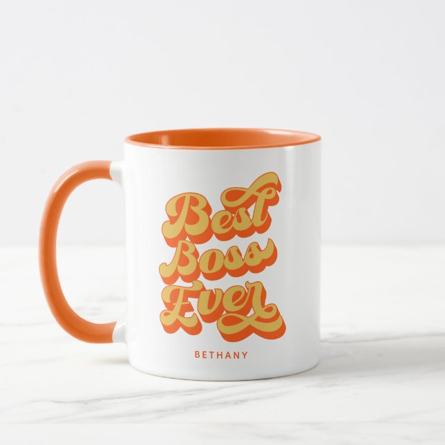 Beste Boss je Retro Orange Individuelle Name Tasse (Links)