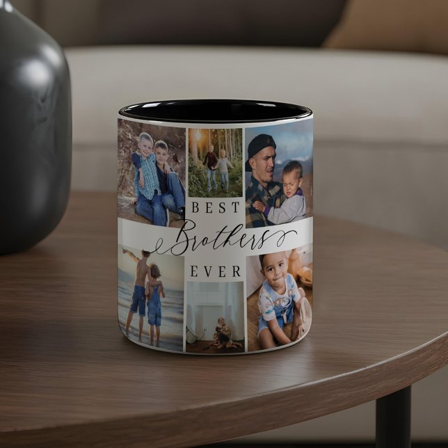 Beste Brüder je Foto Collage Keepake Geschenk Zweifarbige Tasse (Best Brothers Ever Photo Collage Keepsake Gift Two-Tone Coffee Mug)