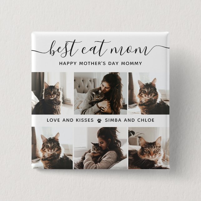 Beste Cat-Mama: Custom Mother's Day Cat Foto Button (Vorderseite)