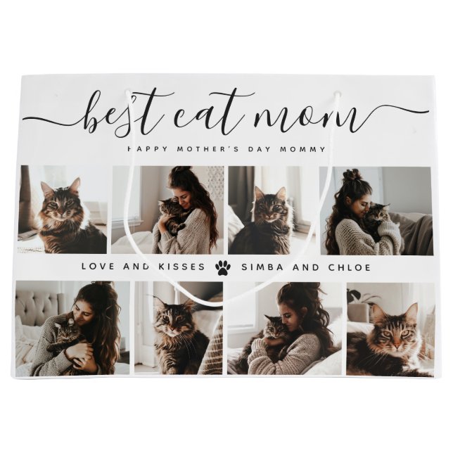 Beste Cat-Mama: Custom Mother's Day Cat Foto Große Geschenktüte (Vorderseite)