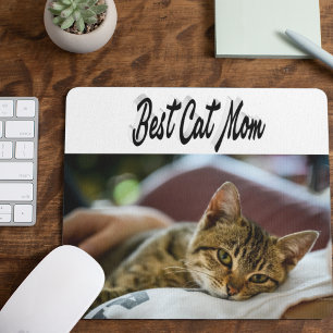 Beste Cat Mama Foto Schwarzer Text Mousepad