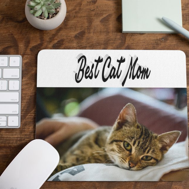 Beste Cat Mama Foto Schwarzer Text Mousepad (Von Creator hochgeladen)