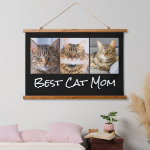 Beste Cat Mama FotoCollage Wandteppich Mit Holzrahmen