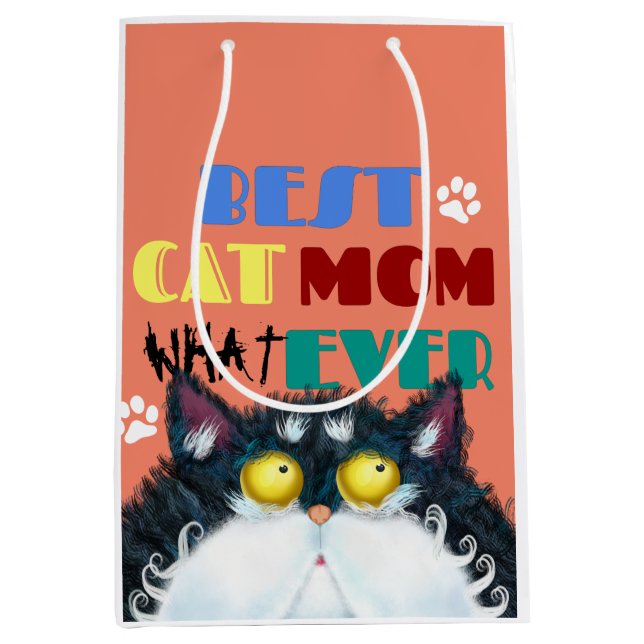 Beste Cat Mama je | Albern Cat Lovers Funny Mittlere Geschenktüte (Vorderseite)