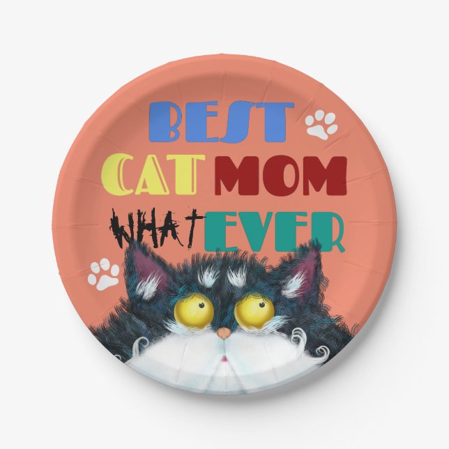 Beste Cat Mama je | Albern Cat Lovers Funny Pappteller (Vorderseite)