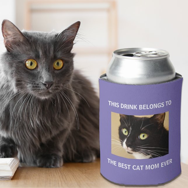 Beste Cat-Mama je benutzerdefiniertes Foto Lila Dosenkühler (Celebrate the best cat mom ever with a custom photo can cooler!)