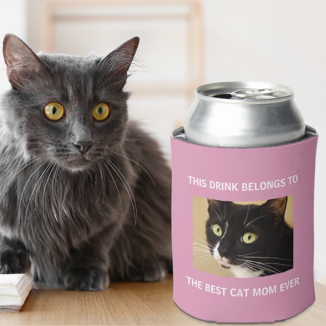 Beste Cat Mama je benutzerdefiniertes Foto Rosa Dosenkühler (Celebrate the best cat mom ever with a custom photo can cooler!)