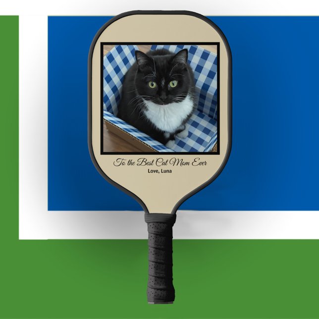 Beste Cat-Mama je benutzerdefiniertes Foto und Tex Pickleball Schläger (Von Creator hochgeladen)