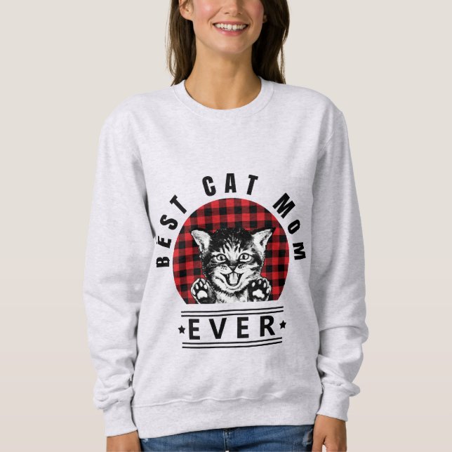 Beste Cat Mama je Buffalo Karo Sweatshirt (Vorderseite)