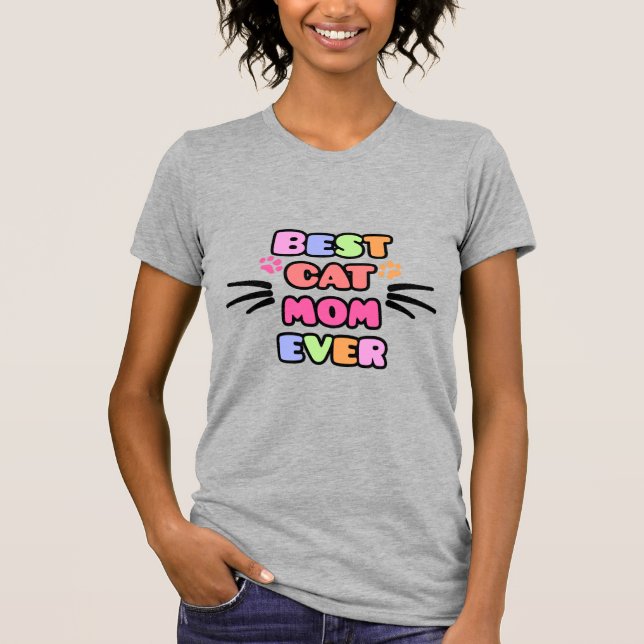 Beste Cat Mama je mit farbenfroher Bubbly Schrifta T-Shirt (Vorderseite)