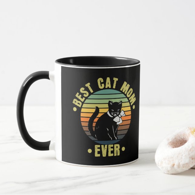 Beste Cat Mama je Retro | Geschenke für die Mama v Tasse (Mit Donut)