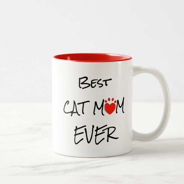 Beste Cat Mama je Zitat Personalisiertes Foto Herz Zweifarbige Tasse (Rechts)