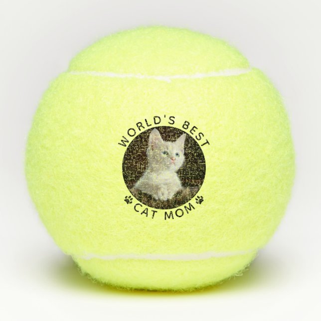Beste Cat Mama Personalisiertes Foto Tennisbälle (Vorderseite)
