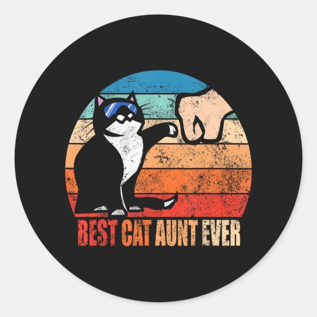 Beste Cat Tante Eve mit Funny Fist Bump Runder Aufkleber (Vorderseite)