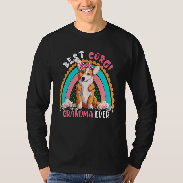 Beste Corgi Oma Ever Niedliche Regenbogen-Blume Hu T-Shirt (Vorderseite)