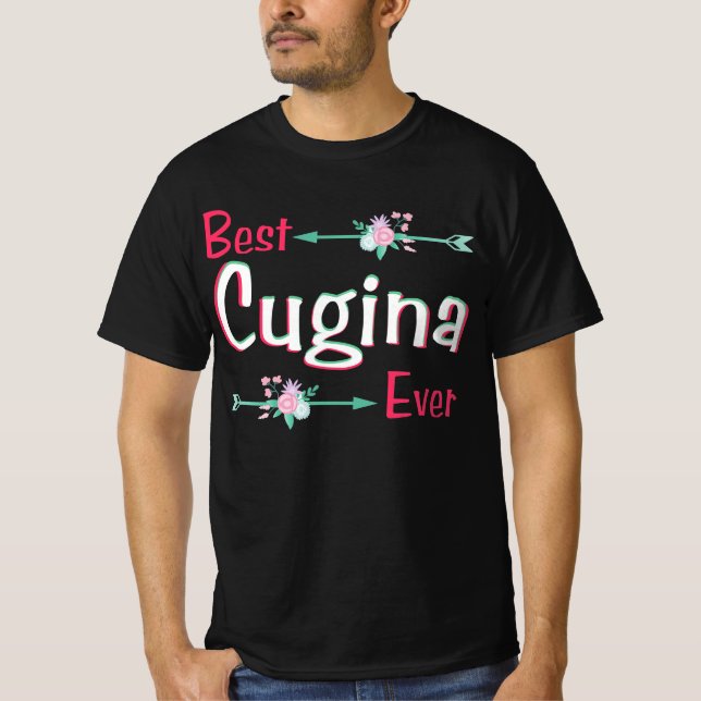 Beste Cugina je Italienischer Cousin Girl Floral T T-Shirt (Vorderseite)