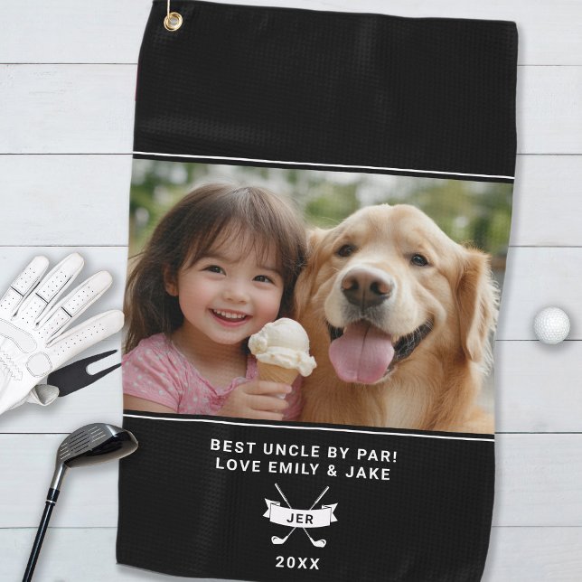 Beste Einheit nach Par Foto Personalisierter Funny Golfhandtuch (Best Uncle By Par Photo Personalized Funny Golfer Golf Towel)