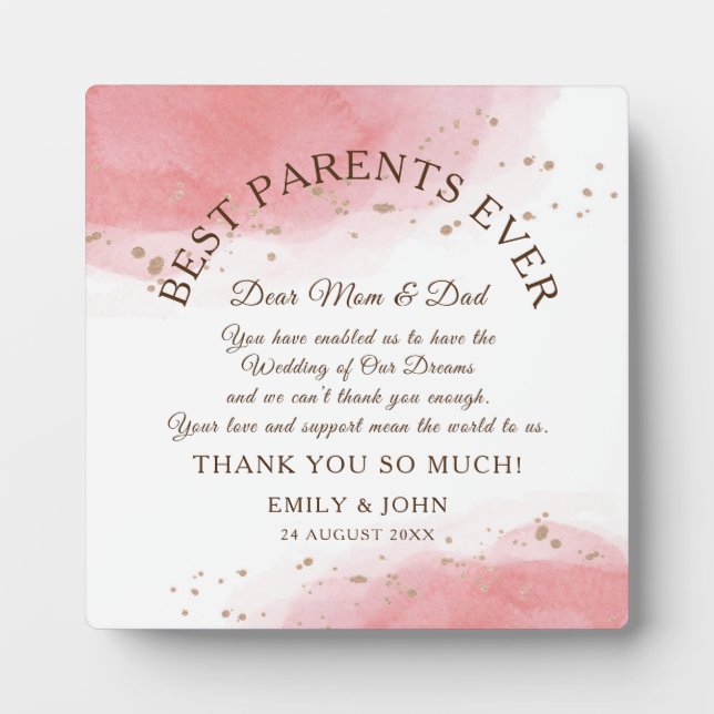 Beste Eltern je/Korallen/Gold Danke für Ihre Hochz Fotoplatte (Vorderseite)