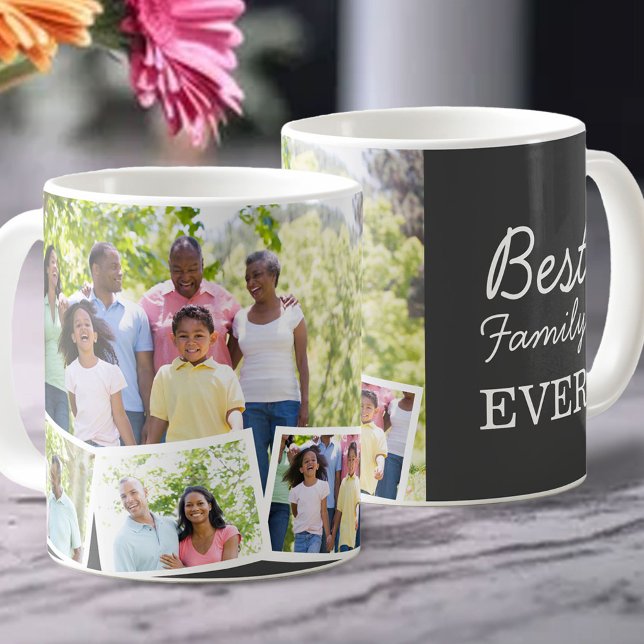 Beste Familie je 4 Foto Collage grau Kaffeetasse (Von Creator hochgeladen)