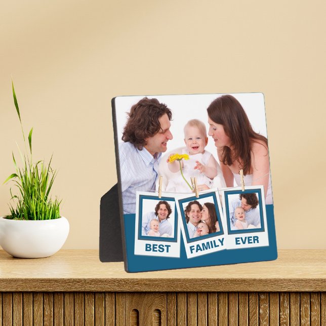 Beste Familie je Custom 4 Foto Collage blau Fotoplatte (Von Creator hochgeladen)