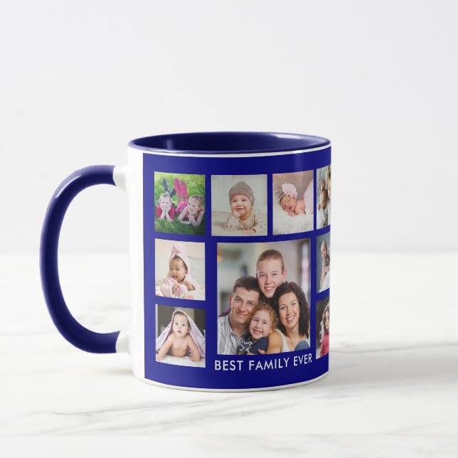 Beste Familie je Name 18 Foto Collage Navy Blue Tasse (Links)