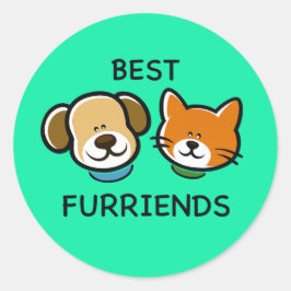 Beste Fellfreunde – Süßer Hund & Katze Runder Aufkleber