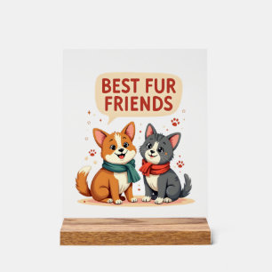 Beste Fellfreunde Vintage Süße Katze und Hund Cart Acrylschild