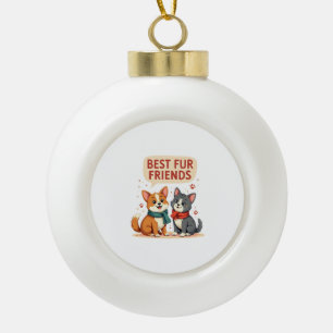 Beste Fellfreunde Vintage Süße Katze und Hund Cart Keramik Kugel-Ornament