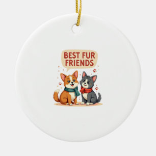 Beste Fellfreunde Vintage süße Katze und Hund Cart Keramik Ornament