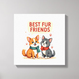 Beste Fellfreunde Vintage Süße Katze und Hund Cart Leinwanddruck