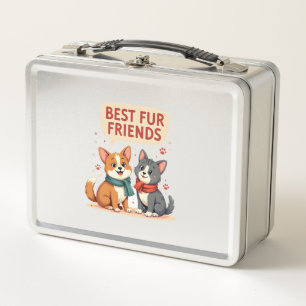 Beste Fellfreunde Vintage Süße Katze und Hund Cart Metall Brotdose