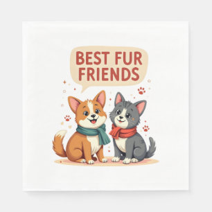 Beste Fellfreunde Vintage süße Katze und Hund Cart Serviette