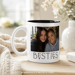 Beste Freunde Bestie Herz-Typografie-Foto Zweifarbige Tasse
