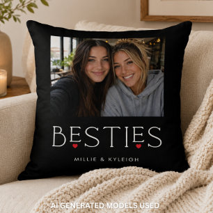 Beste Freunde Bestie Herz-Typografie Schwarzes Fot Kissen