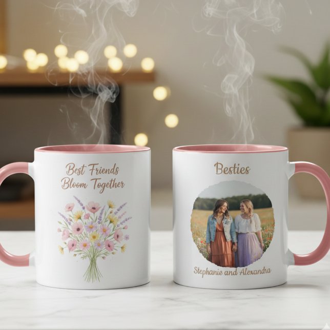 Beste Freunde blühen gemeinsam - Florales Geburtst Tasse (Best friend floral photo coffee mug)