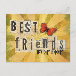 Beste Freunde Collage Wort Ausschnitt Vintage Schm Postkarte