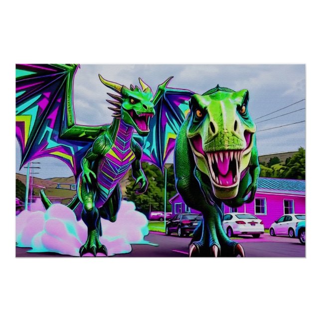 Beste Freunde - Drache und Dinosaurier beim Spazie Poster (Vorderseite)