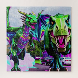 Beste Freunde - Drache und Dinosaurier beim Spazie Puzzle
