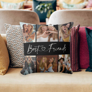 Beste Freunde Foto-Collage Moderne Schrift Herz Kissen