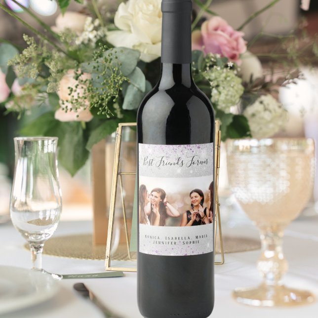 Beste Freunde Foto Silberstaub aus lila Glitzer Weinetikett (Von Creator hochgeladen)