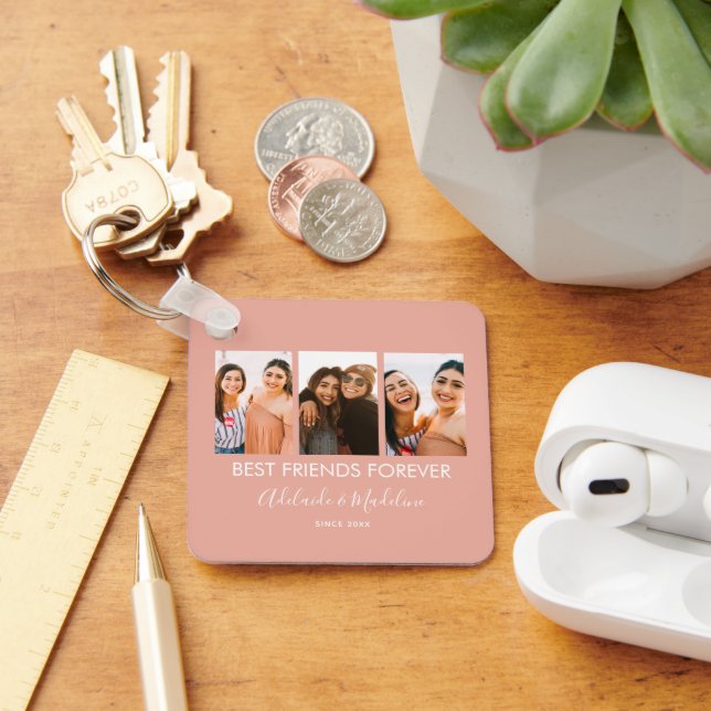 Beste Freunde für immer 3 Foto Collage Geschenk Schlüsselanhänger (Schreibtisch)