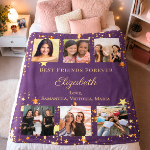 Beste Freunde für immer Foto-Collage lila gold Fleecedecke