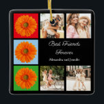 Beste Freunde für immer personalisierte Foto-Colla Keramikornament<br><div class="desc">Eine einzigartige und farbenfrohe Collage für Best Friends. Bitte tauschen Sie die Bilder der Personen durch einen Klick auf "Personalisieren Sie diese Vorlage" aus. Auch die Gerbera-Foto können ausgetauscht werden.</div>