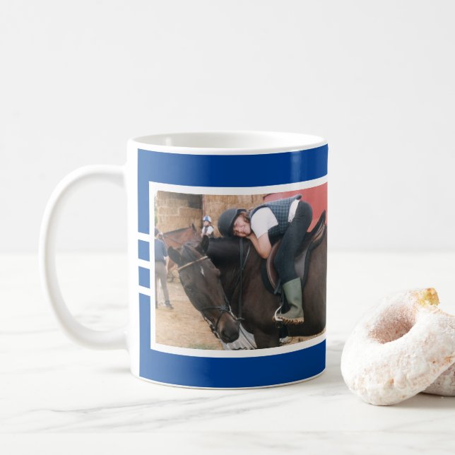 Beste Freunde immer Pferd Foto Weiß Tiefenblau Kaffeetasse (Mit Donut)