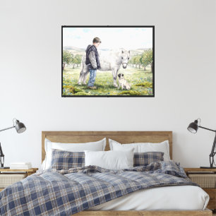 Beste Freunde - Kind mit Pony und Hund in einem Ob Leinwanddruck