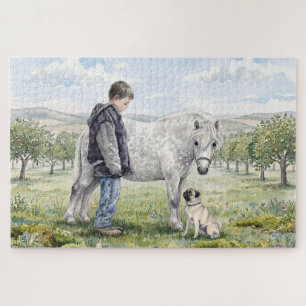 Beste Freunde - Kind mit Pony und Hund in einem Ob Puzzle