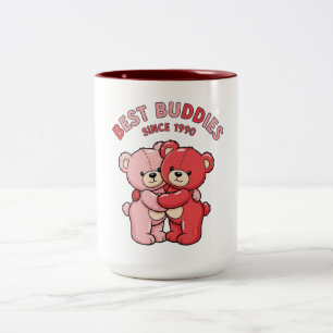 Beste Freunde seit 1990 rote Teddybären Zweifarbige Tasse