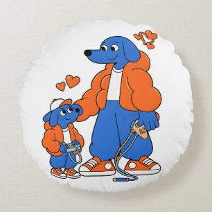 Beste Freunde: Vater-und-Sohn-Blue-Dog-Duo ( Orang Rundes Kissen
